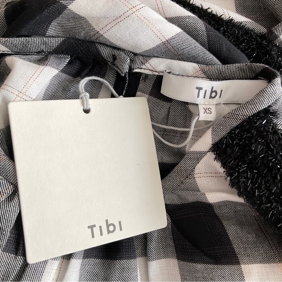 NWT Tibi Plaid Crew Neck Top Black & White Oversize XS - Picture 11 of 12